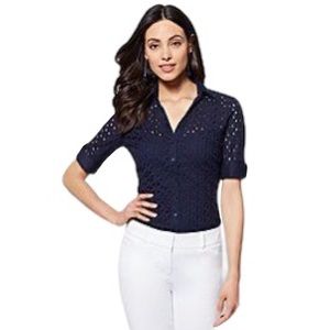 New York & Co Women’s Navy Eyelet Shirt XS
